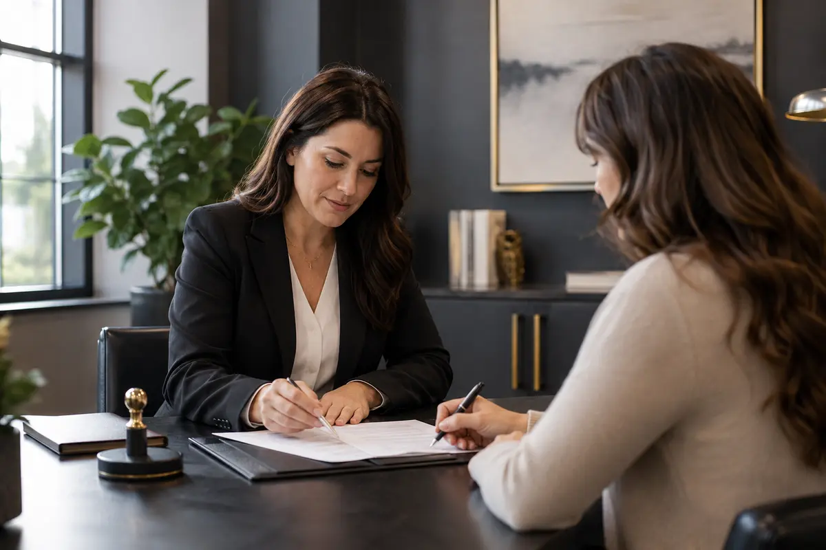 Professional mobile notary assisting a client with documents